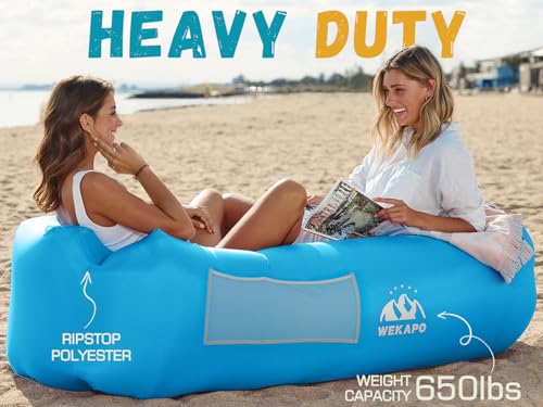 WEKAPO Inflatable Couch Air Lounger Chair - Camping & Beach Accessories, Portable Blow up Sofa for Hiking, Lawn, Indoor/Outdoor Movies & Music Festivals. Lightweight and Easy to Set Up Air Hammock - color: Blue