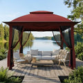 11'X11' Gazebo Pop Up with 4 Sidewalls Mosquito Netting, Heavy Duty Patio Gazebo Canopy Tent with Double Air Roofs for Backyards, Patios, Decks, Gardens, Parks - color: Red Top