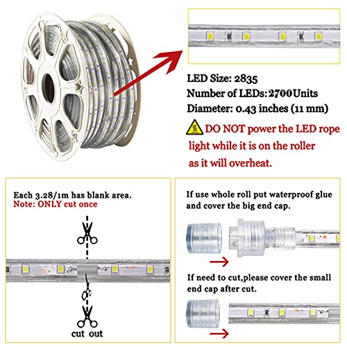 SURNIE 150ft Flat Outdoor Rope Lights Waterproof: 110V Cool Warm White LED Strip Light - Cuttable Connectable Lights for Deck Patio Stairs Backyards Commercial Decor Lighting, Not Tube Rope - color: Warm White, size: 150ft