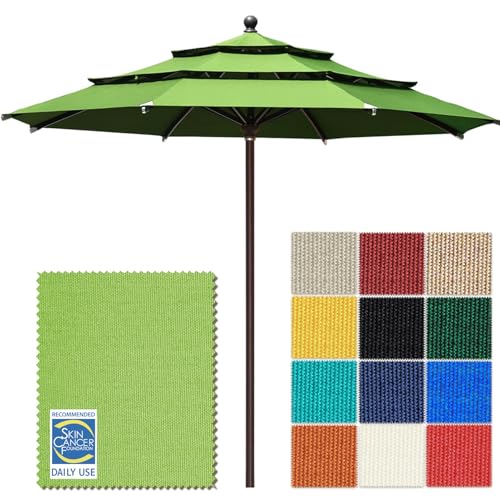 EliteShade USA 10-Year-Non-Fading 11ft 3-Tier Market Patio Umbrella, Commercial Grade Outdoor Table Umbrella with Cylinder Push-Up, Windproof & UPF 50+ UV Protection, Heavy Duty Ventilation for Garden, Deck, Pool, Backyard, Beach & Bistro, Macaw Green - c
