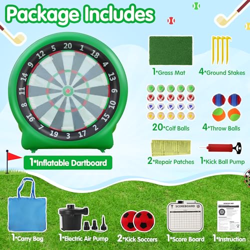 6FT Inflatable Dartboard, Giant Kick Darts Soccer Darts Golf & Throw Darts with Air Pump, Giant Outdoor Games, Blow up Soccer Darts for Yard Party Large Dartboard for Kids & Adults 20+Games - color: Green
