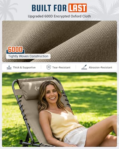 KingCamp Tanning Chair with Face Hole, Lounge Chairs Outdoor Folding Comfy Adjustable 5-Position Lay Flat Foldable Chaise Chaser Lounger for Outside Beach Patio Sun Bathing Pool, Beige - color: B*sunbask Face Hole——beige Face Hole, style: 400lbs&Pinch-Pro