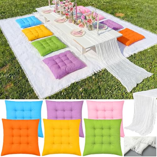 Extra Large Outdoor Picnic Blanket with Table Runner and Floor Pillow Cushion for Picnic Wedding Birthday Baby Shower Backyard(91 x 71'',Bright Color,6-Person) - color: Bright Color