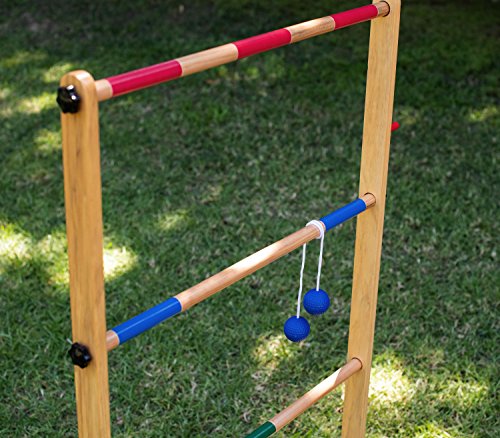 Ladder Toss Double Wooden Ladder Ball Game with Finished Wood Frame and Real Golf Ball Bolas and Durable Nylon Carrying Case