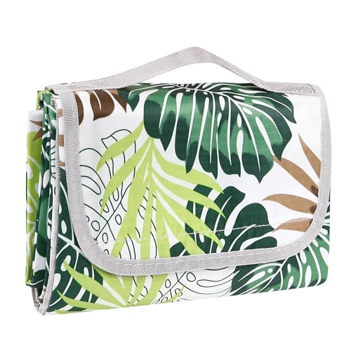 Hi Space Picnic Blankets Extra Large 80''x60'' Picnic Mat Waterproof Foldable Beach Picnic Blanket Washable Park Blanket Outdoor Blanket for Grass Lawn Camping (Tropical Leaves) - color: Tropical Leaves