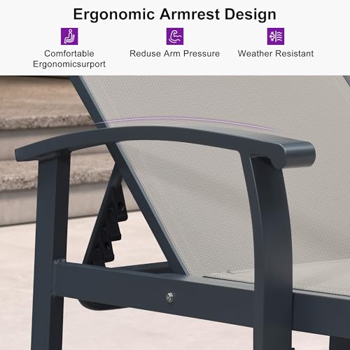 PURPLE LEAF Chaise Lounge Chair Outdoor 2 Pieces Pool Lounge Chairs 5 Adjustable Position with Armrests and Side Table Aluminum Patio Lounge Chair for Outside Backyard Beach Pool, Deep Beige - color: Deep Beige, size: Standard