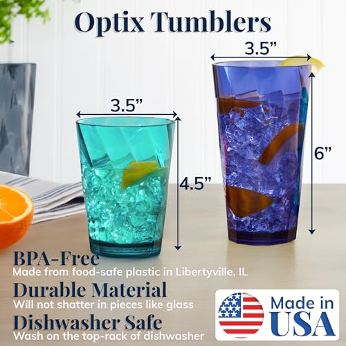 US Acrylic Optix Plastic Reusable Drinking Glasses (Set of 16) 14oz Rocks & 20oz Water Cups in Coastal Colors | BPA-Free Tumblers, Made in USA | Top-Rack Dishwasher Safe - style: 14-ounce/20-ounce