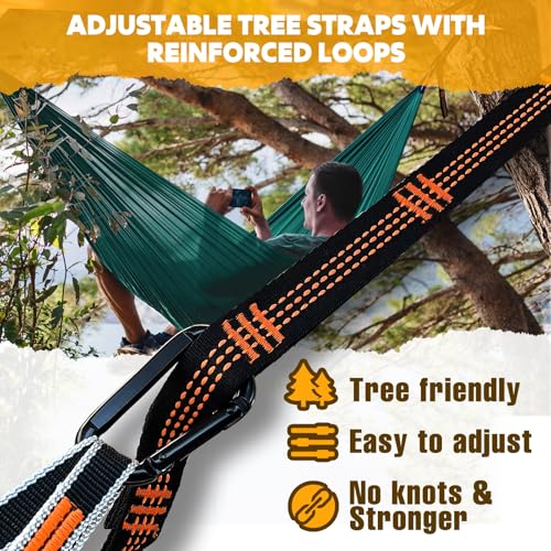 NATUREFUN Ultra-Light Travel Camping Hammock | 300kg Load Capacity,Breathable,Quick-Drying | 2 x Premium Carabiners,2 x Nylon Slings Included | Outdoor Indoor Garden - color: Dark Green, size: 275x140cm