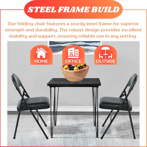 Combo 8FT Folding Table with 2-Pack Folding Chairs Indoor Outdoor Heavy Duty Portable Folding Plastic Dining Table w/Handle, Lock for Picnic, Party, Camping - White (8ft) - size: 8 ft + 2 Set Folding Chair Vinyl Black