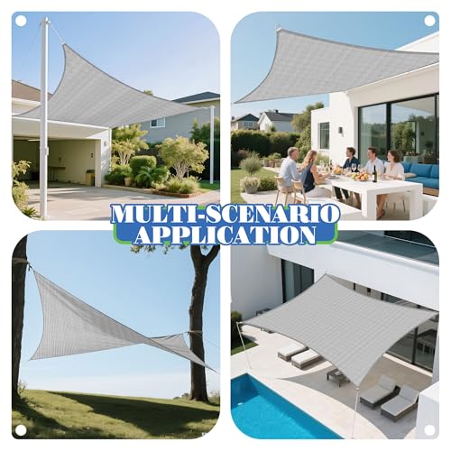 ECOOPTS 10'x12' HDPE Sun Shade Sail Rectangle Canopy Shades for Outdoor Patio Pergola Cover Blockage 95% UV Resistant(Gray)