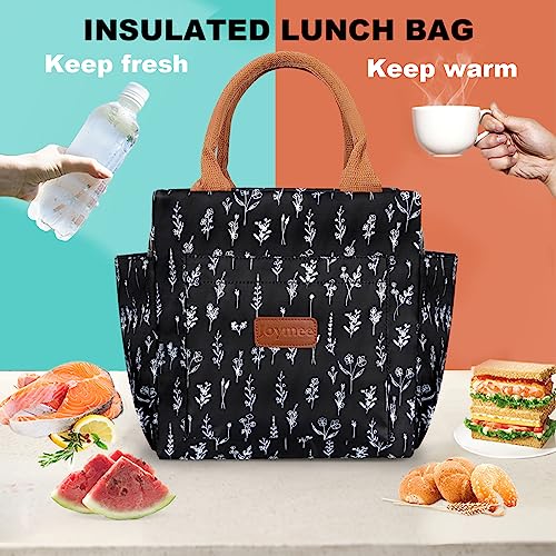 Joymee Lunch Bag Women Insulated Lunch Box Reusable Leakproof Large Cooler Tote for Womens Mens Adults with Bottle Holder and Side Pockets for Work Office Picnic - White Little Flowers - color: 04 White Little Flowers