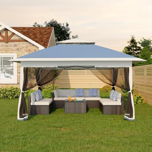 Garvee 13x13FT Pop Up Gazebo with Mosquito Netting, Outdoor Canopy Tent Easy Setup for Backyard Patio Garden Deck, Navy Blue - color: Navy Blue, size: 13FT
