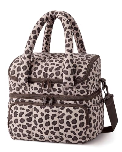 BAGSMART Lunch Bag Women, Double Deck Insulated Lunch Box, Quilted Puffer Lunch Tote, Leakproof, Durable & Reusable Large Lunch Cooler For Work Picnic Travel Meal Prep, Leopard - color: Print-Leopard, size: Large(double deck)