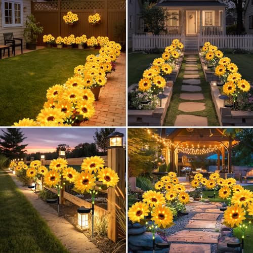 echosari 4 Pack Solar Lights Outdoor Waterproof, Sunflower Solar Stake Lights Auto ON/Off Solar Garden Decorative Lights for Lawn Pathway Landscape Birthday Gifts for Mom Women - color: Sunflower