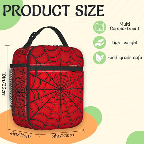 Red Spider Web Lunch Bag for Kids,Gothic Halloween Insulated Lunch Box for Women, Large Capacity with Mutiple Pockets Gilrs Boys School Thermal Bag for Work,Picnic,Hiking - color: Red Spider Web