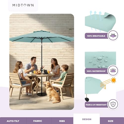 Midtown Umbrellas – The Swilt 8 Ft Patio Umbrellas with 360° Swivel & Tilt Mechanism, 8 Fiberglass Ribs & Terylast Polyester Fabric for Backyard, Deck, Pool & Cafes - Seawater Canopy, Black Pole - color: Terylast Fabric - Seawater, size: 10 Foot