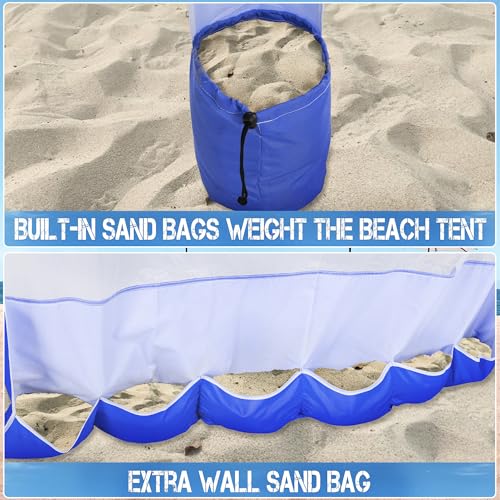 UPWELL Beach Tent Easy Set Up Canopy Sun Shelter Shade with UPF 50+UV Protection Portable Beach Umbrella Outdoor Sunwall with Sand Pockets for Fishing Backyard Camping (Blue) - color: Mediterranean