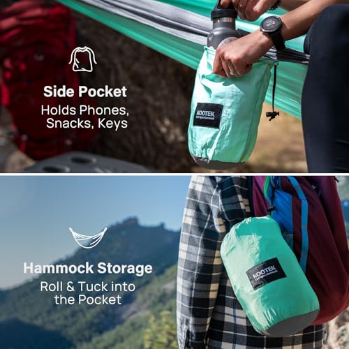 Kootek Camping Hammock, Portable Hammocks with Tree Straps & Attached Carry Bag, Camping Essentials Gear, Perfect for Outside Indoor Hiking Beach Backpack Travel - color: Turquoise & Grey, size: Large