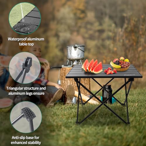 JOUYEK Small Camping Table, Ultralight Aluminum Folding Table with Carrying Bag, Portable & Lightweight Camping Side Table for Outdoor Camping, Picnic, Beach and Fishing, Black - color: Black