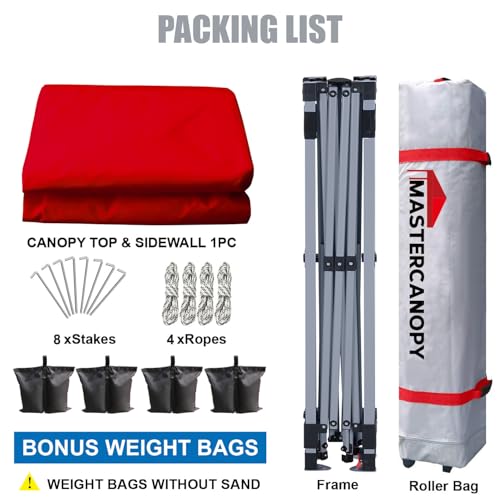 MASTERCANOPY Durable Pop-up Canopy Tent with 1 Sidewall (10'x10', Red) - color: Red, size: 10x10