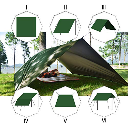 KALINCO Waterproof Camping Tarp Tent Hammock Rain Fly, 10X10FT/10X15FT, Mutifunctional Tent Footprint Lightweight Tarp for Camping, Hiking and Survival Shelter - color: Green-3x4.5m