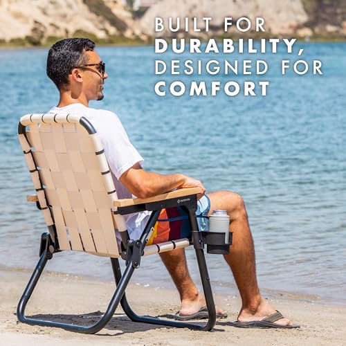 GoSports WOVN Beach Backpack Chair - 9 Styles Available - Premium Folding Camping Chair - color: Natural