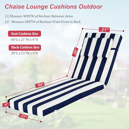 Chaise Lounge Cushions Outdoor 72x21x4 Inch, Patio Lounger Chair Cushion with Removable Cover, Fade Resistant Replacement Pad for Outdoor Furniture (Blue and White Stripes, 72x21x4 inch) - color: Blue and White Stripes