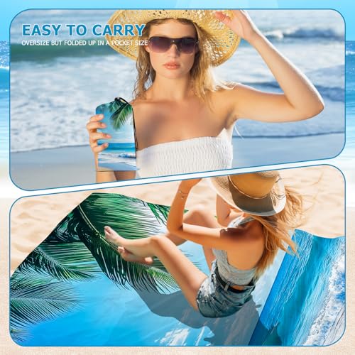 Beach Blanket Waterproof Sandproof, Palm Tree Oversized Extra Large Picnic Mat 83"×95"/8 × 7 FT for 1-7 Adults for Travel Camping Hiking, Quick Drying Lightweight Outdoor Beach Vacation Essentials - color: Beach 2