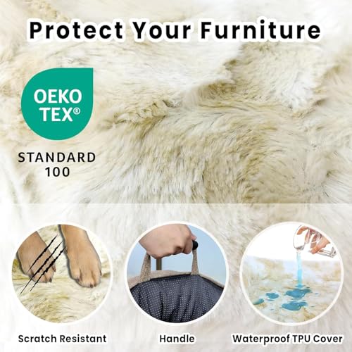 Calming Dog Couch Bed for Large Dogs, 41 x 37 inch Waterproof Removable Dogs Mat Couch Cover for Furniture Protector, Non-Slip Fluffy Pelsbarn Dog Bed for Couch, Sofa, Outdoor - Tie-Dye Khaki - color: Tie-Dry Khaki, size: Large