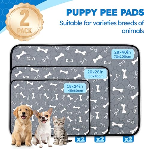 2 Packs Washable Pee Pads for Dogs, Absorbent Reusable Puppy Pads, Non-Slip & Waterproof Dog Training Mat for Whelping Playpen Crate, Gray 18"x24" - color: Gray, size: 18"x24"-2 Pack