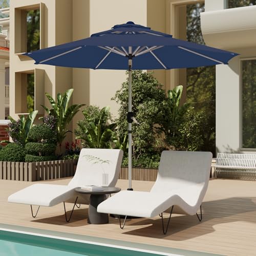 10FT 3-Tier Aluminum Outdoor Patio Umbrella, Fade-Resistant Market Umbrella with Push Button Tilt Function, 8 Sturdy All-Aluminum Ribs for Gardens, Patios, Backyards & Pools - color: Navy Blue, size: 10FT-3Tier (Aluminum Umbrella)