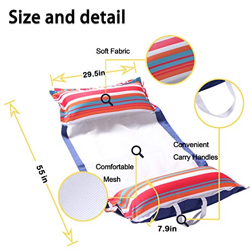 FindUWill Fabric Pool Hammock Floats 2 Pack, XL, Inflatable Water Hammocks 4-in-1 (Saddle, Hammock, Drifter, Lounge Chair), Pool Float Lounger Floaties for Adults - color: Lake&Lollypop