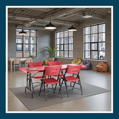 OEF Furnishings OEFBTA-3072-40 Adjustable-Height Commercial-Grade Premium Industrial Folding Table, 6-Foot Pedestal-Leg Design with 17-Gauge Steel Frame and Thick Double-Wall Top (72" × 30", Red Top) - color: Red