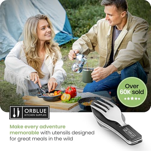 Orblue 4-in-1 Camping Utensils, 1-Pack, Portable Stainless Steel Spoon, Fork, Knife & Bottle Opener Combo Set - Travel, Backpacking Cutlery Multitool, Black - color: 1-PACK Boundless Black