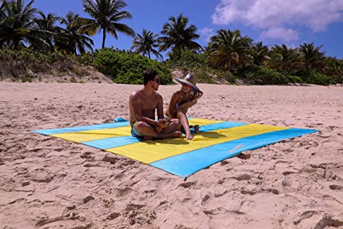 Extra Large Beach Blanket Waterproof Sandproof – XXL Oversized Beach Mat 10ft x 9ft Fits up to 8 Adults - Quick Dry Travel Blanket with 4 Stakes, Corner Pockets, Strap and Attached Bag - color: Sunrise