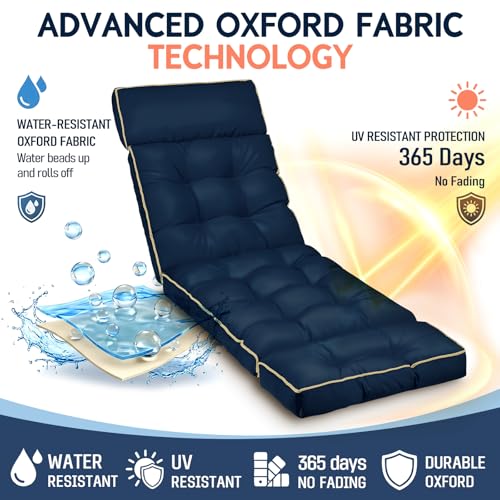 MAGIC ELEPHANT Chaise Lounge Cushion Outdoor, Memory Foam Replacement Patio Pool Lounge Chair Cushion with Ties for Outdoor Furniture, 74 x 22 x 4 Inch (Oxford Blue) - color: Oxford Blue