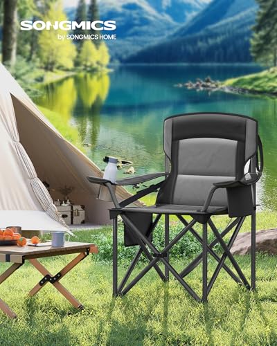 SONGMICS Oversized Lumbar Support Camping Chair, Heavy-Duty Outdoor Folding Chair Comfortable, Padded, Glamping, Cooler Bag, Weight Capacity 450 lb, Ink Black UGCB066B01 - color: Black, style: 1PC (24.8"D x 37.4"W x 39.2"H)