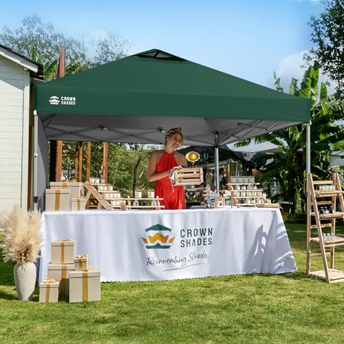 CROWN SHADES 10x10 Pop Up Canopy with 1 Side Wall - Beach Tent with One Push Setup - Outdoor Sun Shade for Events, Parties, Camping - Gazebo with STO-N-Go Cover Bag (Forest Green) - color: Forest Green, size: 10x10FT