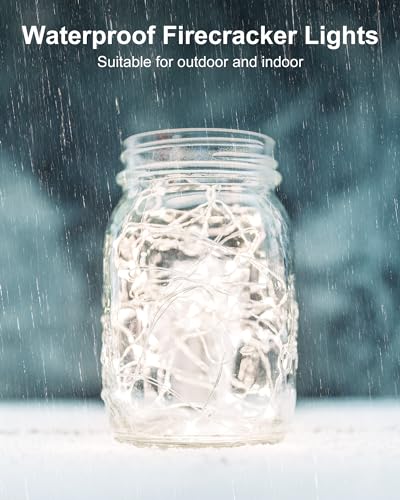 Fairy Lights Battery Operated, Firecracker String Lights Waterproof Silver Wire 5 Feet 60 Led Cluster Starry Lights for DIY Wreath Home Wedding Party Bedroom Mason Jar Holiday Christmas, Pure White - color: Pure White