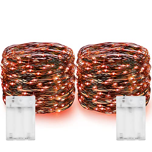Dazzle Bright Halloween Fairy String Lights, Total 40FT 120LED Copper Wire Battery Operated Waterproof Lights, Halloween Decorations for Indoor Home Outdoor Garden Patio Yard Party Decor (Orange) - color: Orange