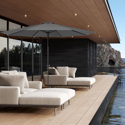 JEAREY 11' Patio Umbrellas Outdoor Table Market Umbrella w/Crank, 8 Sturdy Ribs, UV Protection Windproof for Garden, Deck, Backyard, Pool(Gray) - color: Gray, size: 11ft