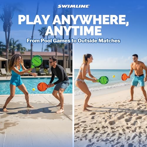 SWIMLINE Neoprene Pool & Beach Accessory for Active Group Play, Backyard Games, and Water Sports – 2-Player Waterproof Paddle Set with Soft Ball, Red & Green - style: Neoprene Pool Paddle Set