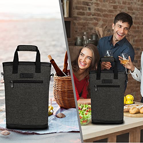 opux Two Bottle Wine Bag Carrier Tote, Insulated Leakproof 2 Bottle Wine Cooler Bag for Travel BYOB Picnic, Portable Wine Case, Gift for Men Women Wine Lover Birthday Party Christmas, Charcoal Gray - color: Charcoal Gray