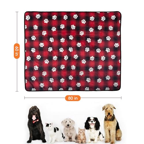 Waterproof Dog Blankets Pet Blanket 60"x80", Soft Fluffy Sofa Car Bed Protector, Reversible Sherpa Fleece Dog Blanket for Large Dogs Christmas Decor(Paw Red) - color: Paw Red, size: 60"x80"