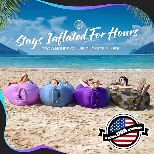 Nevlers Camo Inflatable Lounger | 210T Polyester Air Couch | No-Pump Blow Up Couch | Air Sofa w/ 450 lbs. Capacity, Pockets & Matching Bag | Use as Inflatable Chair for Kids & Adults for Camping Fun - color: Camo, size: 1 Pack