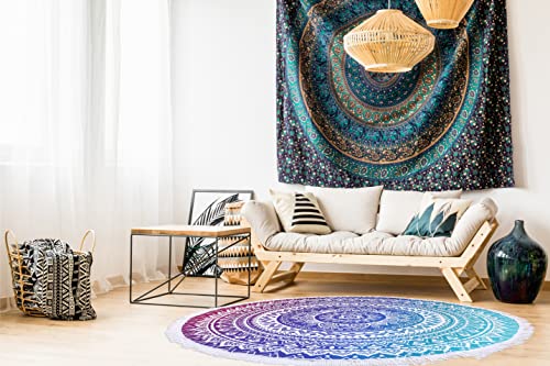 Benefeet Sox Beach Towel Large Round Mandala Pool Towels Tassels Microfiber Quick Dry Beach Blanket Throw Bohemian Roundie Swim Pool Circle Towel, 59 Inches - color: Mandala Gradient, Blue Purple White