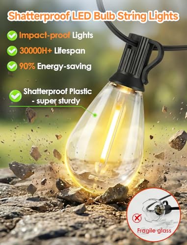Larkvue 25FT LED Outdoor String Lights, 10+1 Edison S11 Dimmable Bulb Waterproof Patio Lights, Connectable Outside Hanging Strand for Backyard Garden - color: Black