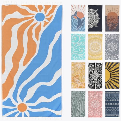 FESHKA Sand Free Turkish Beach Towel (37 x 67) Quick Dry Bath Towel, Oversized Beach Blanket, Lightweight for Travel - Made with 100% Organic Turkish Cotton - Synergy (Blue/Orange) - color: 43 - Blue/Orange