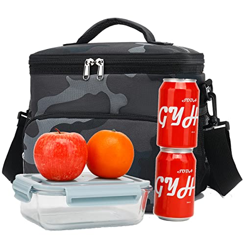 GYEUKHAM Insulated Reusable Lunch Bag Adult Large Lunch Box for Women and Men with Adjustable Shoulder Strap,Front Zipper Pocket and Dual Large Mesh Side Pockets,Black Camo - color: BlackCamo