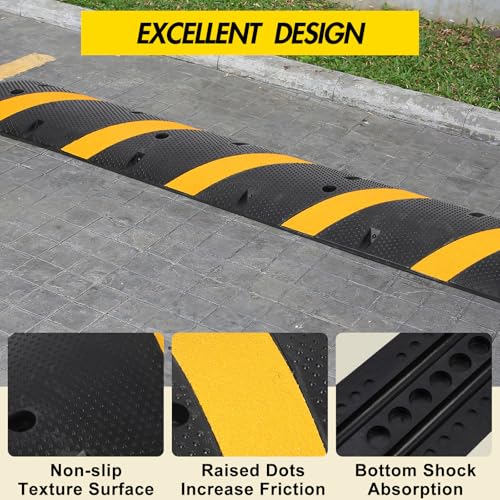 6Ft 2 Packs Recycled Rubber Speed Bump, 25000 Lbs Capacity Heavy Duty Traffic Calming Hump, 2 Channel Modular Cable Protector Ramps for Asphalt Concrete Gravel Driveway Road - size: 6ft